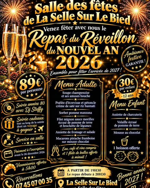 Repas dansant du réveillon du Nouvel An 2026